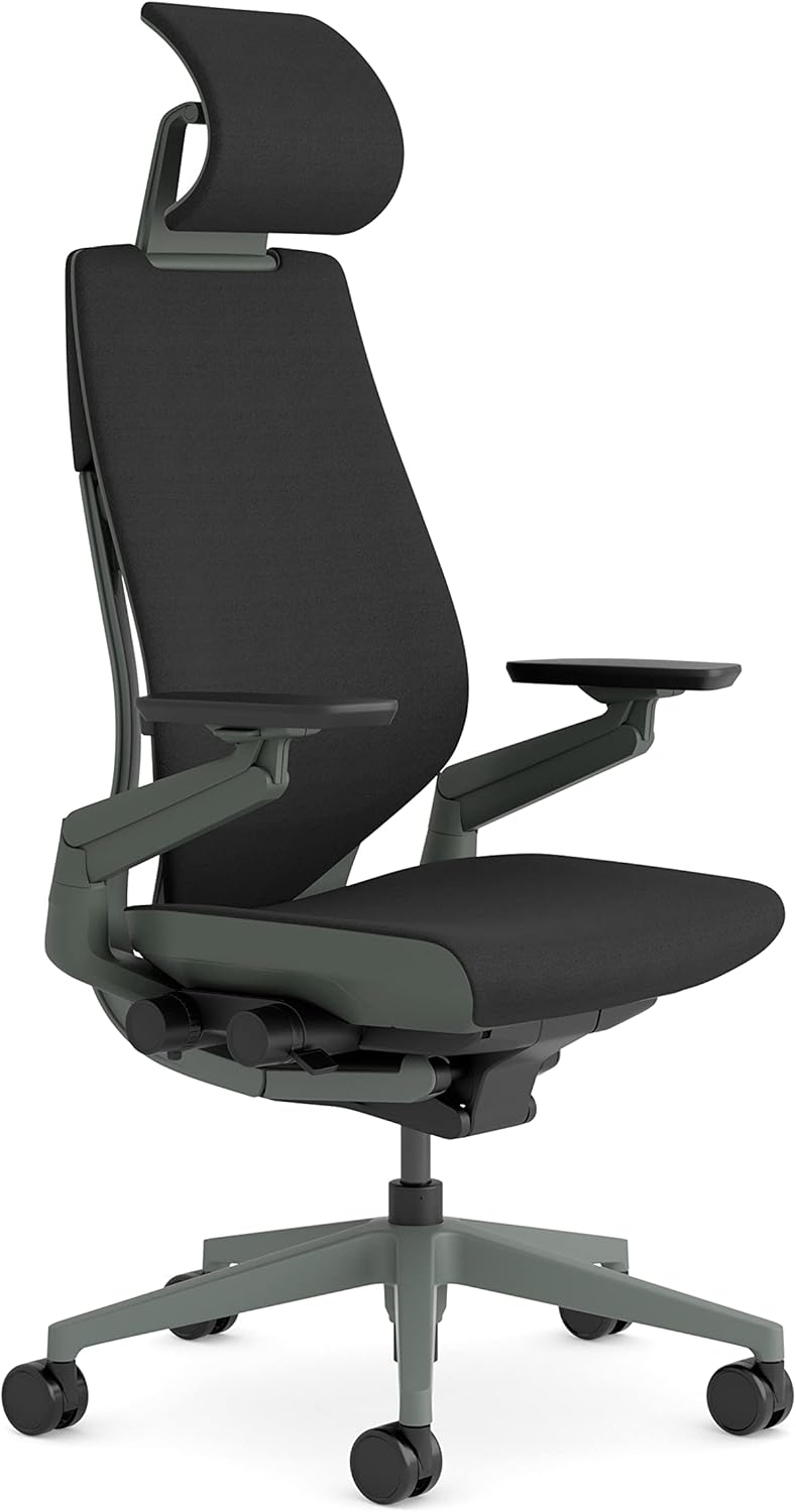 Steelcase Gesture Ergonomischer Bürostuhl mit 360° Armlehnen, 3D-Live Back Lumbalstütze, anpassbarer Kopfstütze Onyx Schwarz, 66 x 62.5 x 107