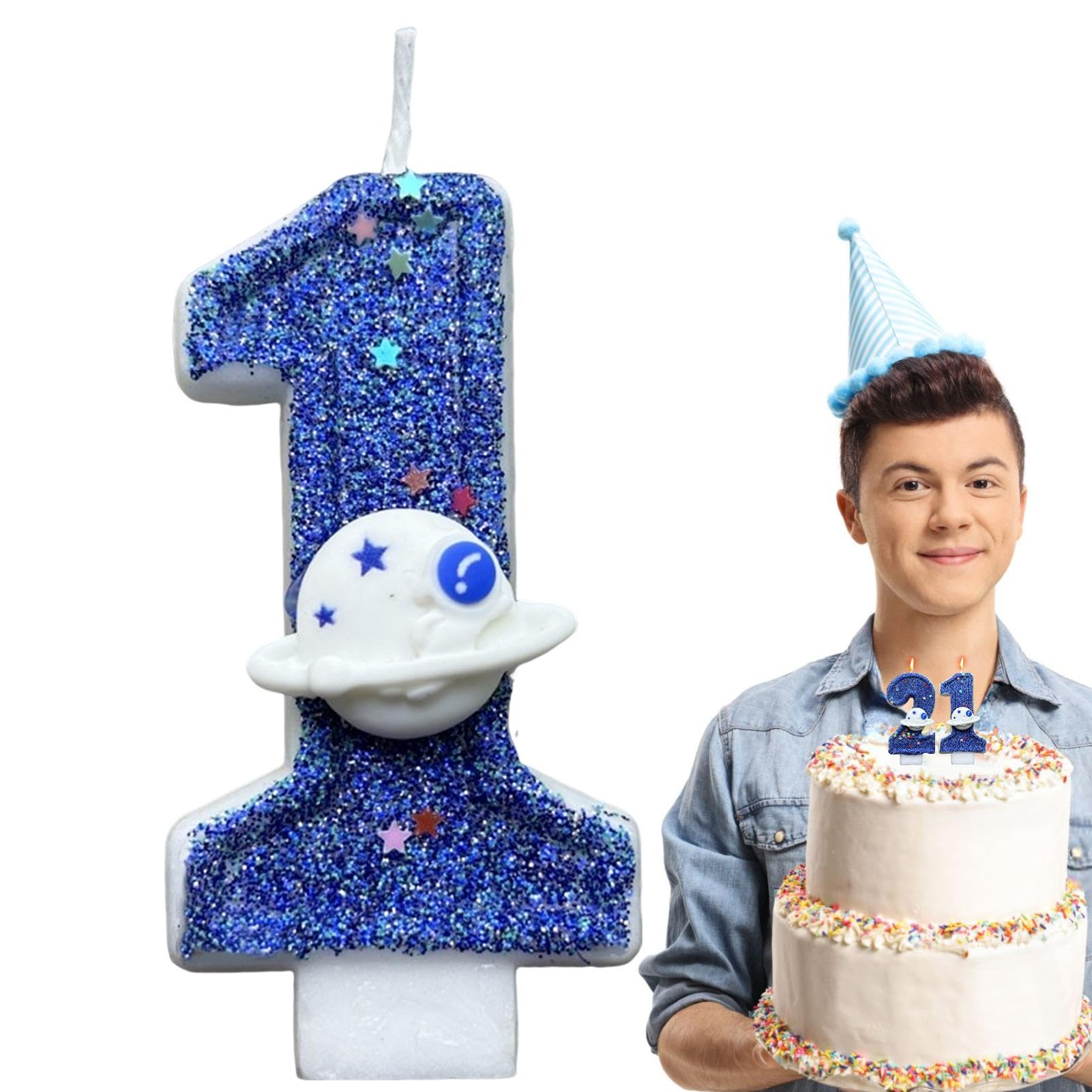 Zahlen Geburtstags Kerze Weltall Kuchenstecker Happy Birthday Deko für Torten / Kuchen - Zahl 2 / Blau