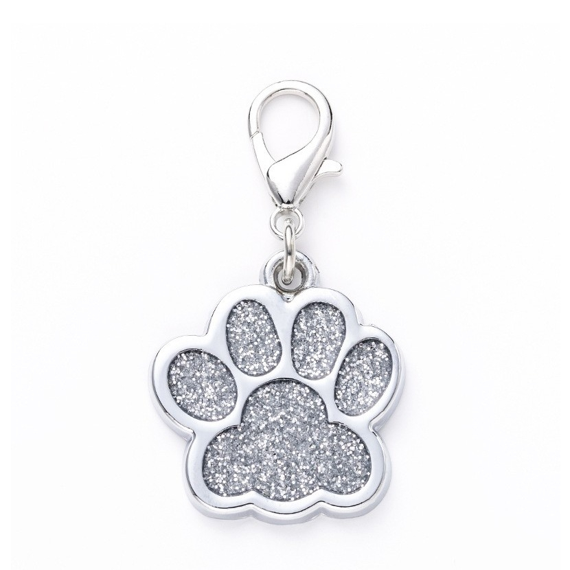 (26x30mm) Haustier Halsband Anhänger Glitzer Accessoire im Pfoten Design für Hunde / Katzen - Silber