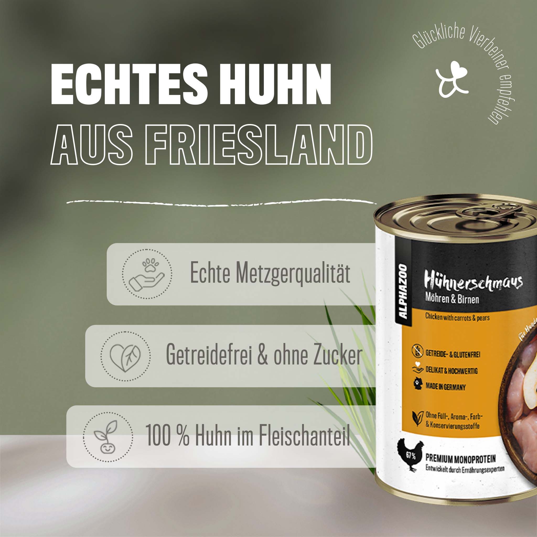 ALPHAZOO Hühnerschmaus, Nassfutter Huhn für Hunde