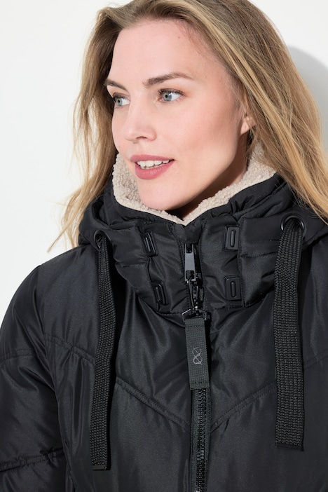 Steppmantel, abknöpfbare Kapuze, Stehkragen, 2-Wege-Zipper
