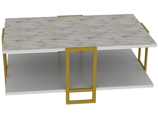 CONCEPT1 - Table basse Polka blanc or 91,5 x 61,5 x h36,6cm