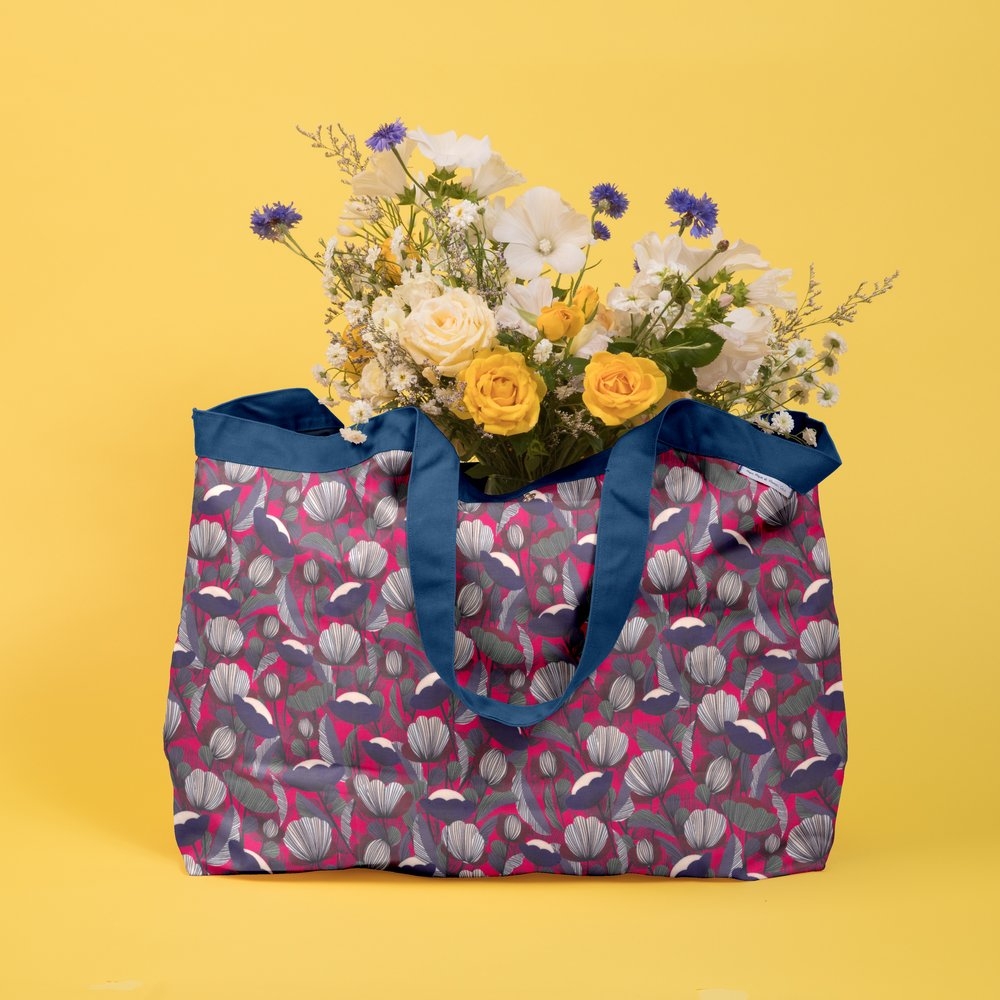 Grand Sac Cabas En Tissu Pavot Fuchsia
