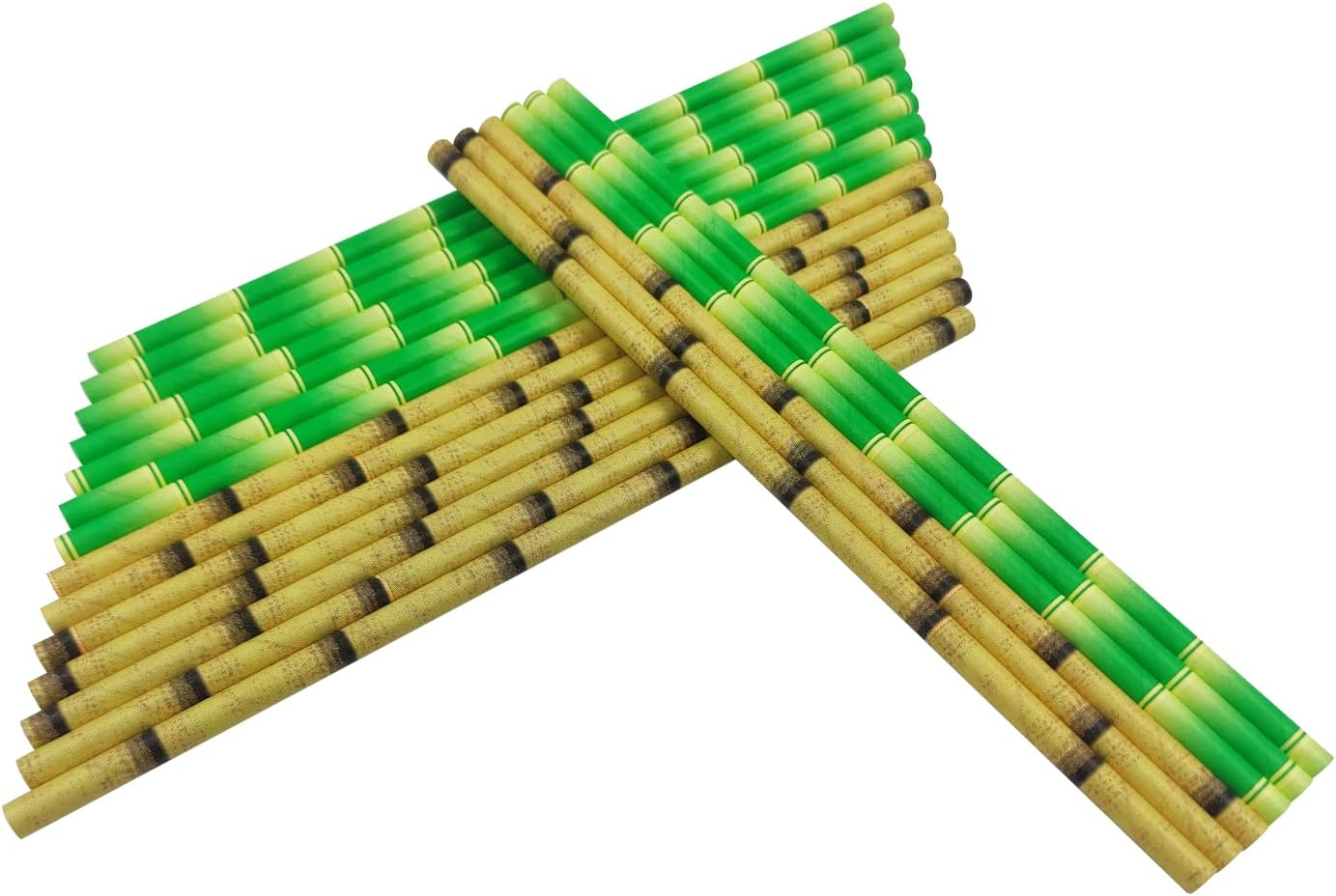(100er Set) 20cm Sommer Papier Strohhalm Einweg Trinkhalm in Bambus Optik - Braun / Grün