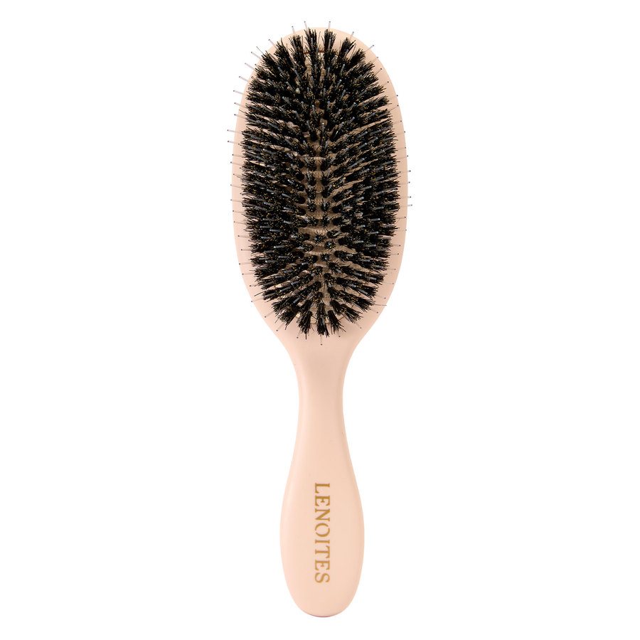 Lenoites Hair Brush Wild Boar with Pouch and Cleaner Tool Blush