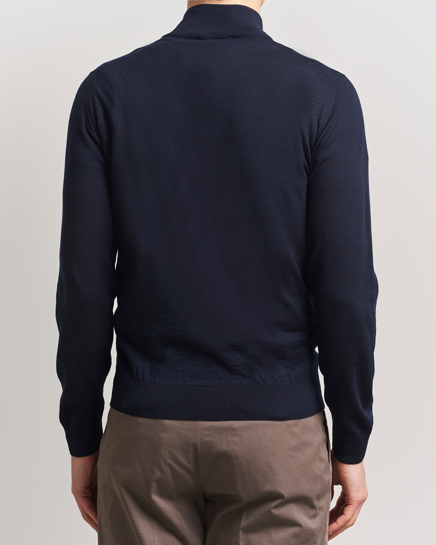 Piacenza Cashmere Merino Wool Crew Neck Half Zip Navy
