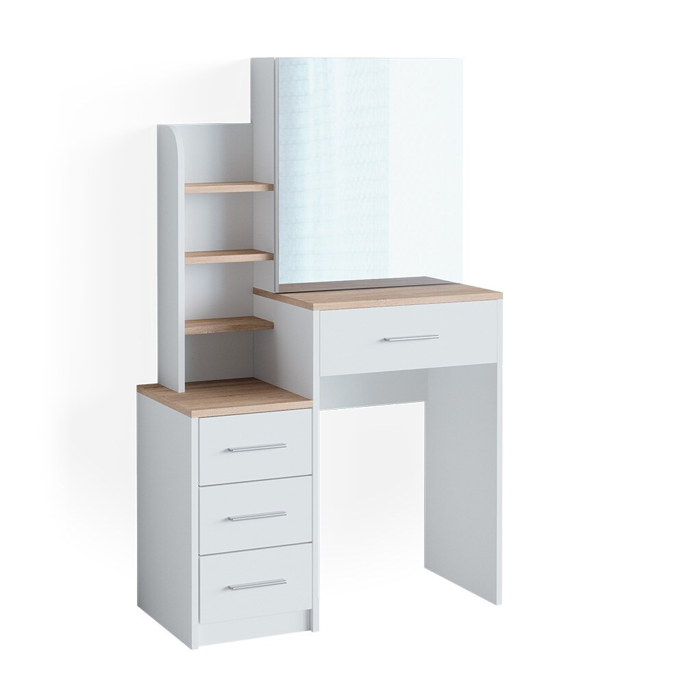 Vicco Schminktisch Frisiertisch Kosmetiktisch Conrada Weiß Sonoma Schminkspiegel 80x132 modern Schlafzimmerkommode Schminkkommode Schublade Spiegelschrank Frisierkommode Make-Up-Tisch