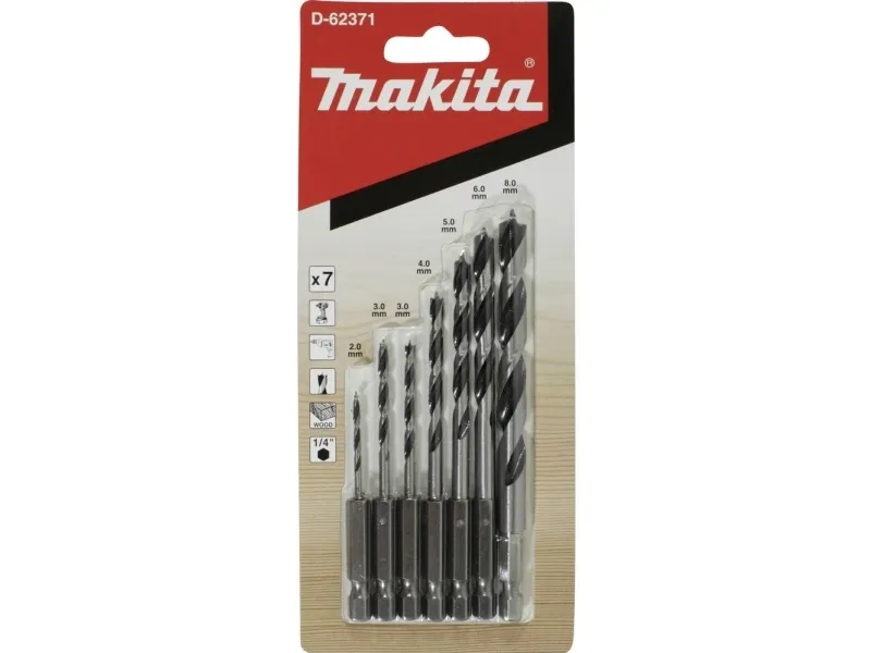 Makita - Borebitsæt - for træ - 7 stykker - 5 mm, 6 mm, 8 mm, 4 mm, 3 mm, 2 mm - 1/4