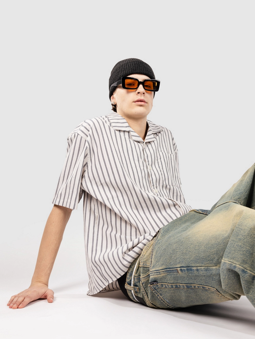 Blue Tomato Boxy Striped Linen Shirt blue striped
