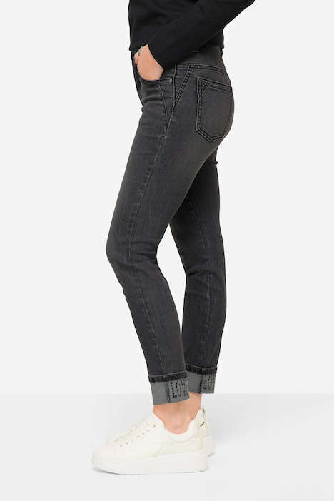 Slim-Jeans, schmale Passform, 5-Pocket, Saum-Umschlag, mit recyceltem Polyester