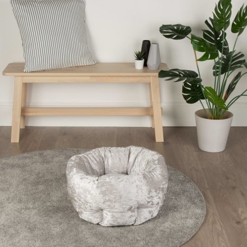 Cama para animais de estimação em formato de donut prateado