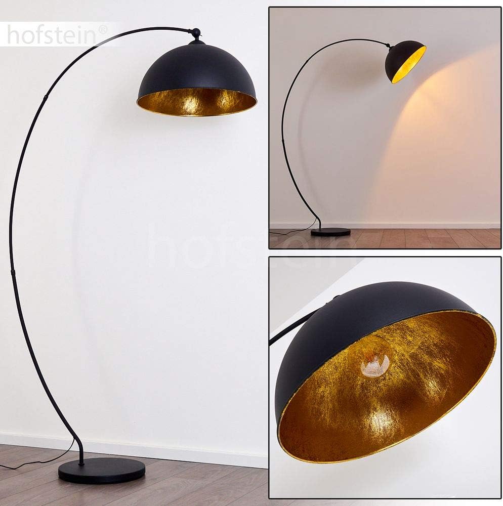Stehlampe Miranda, Vintage Stehleuchte aus Metall in Schwarz/Gold, 1 x E27-Fassung, Leuchte im Retro-Design m. Fußschalter am Kabel in Blattgold-Optik, ohne Leuchtmittel