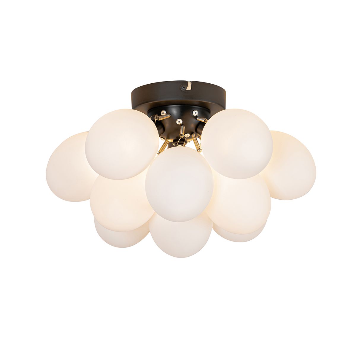 Art deco plafondlamp zwart met opaal glas 3-lichts - Uvas