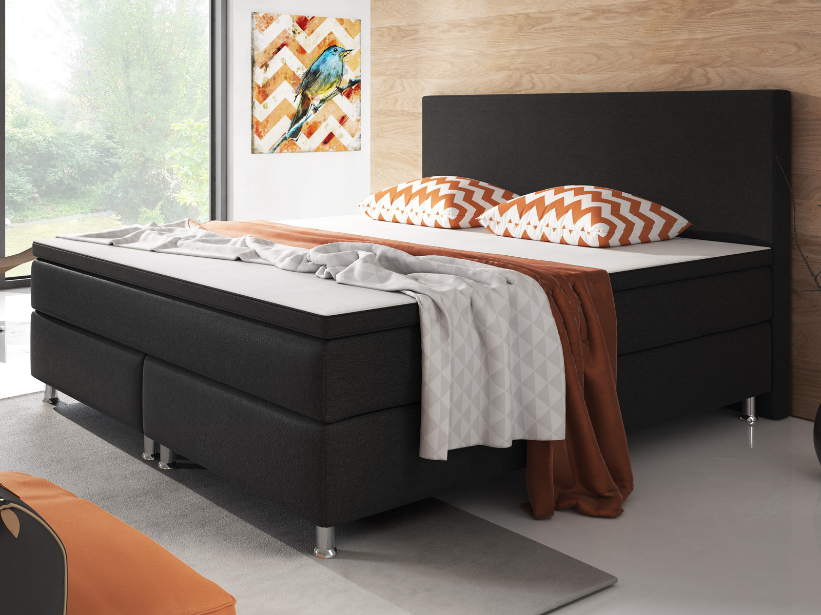 Boxspringbett - schwarz - mit Topper - H3 - 180x200 cm