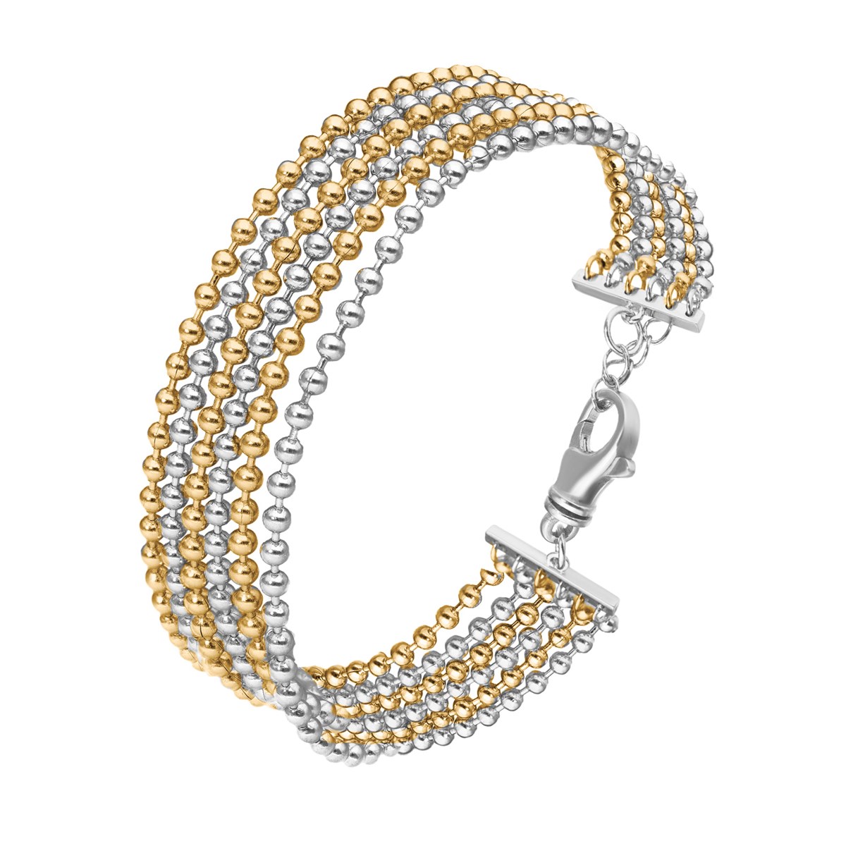 Bracelet Argent Chaines Boules Dorées Rhodié Petit Modèle
