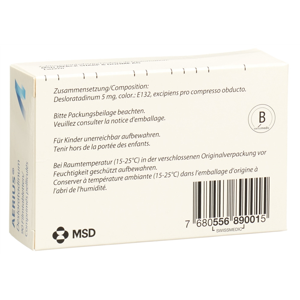 AERIUS Filmtabl 5 mg Blist 90 Stk<br>90 Stück, Blister, Filmtablette