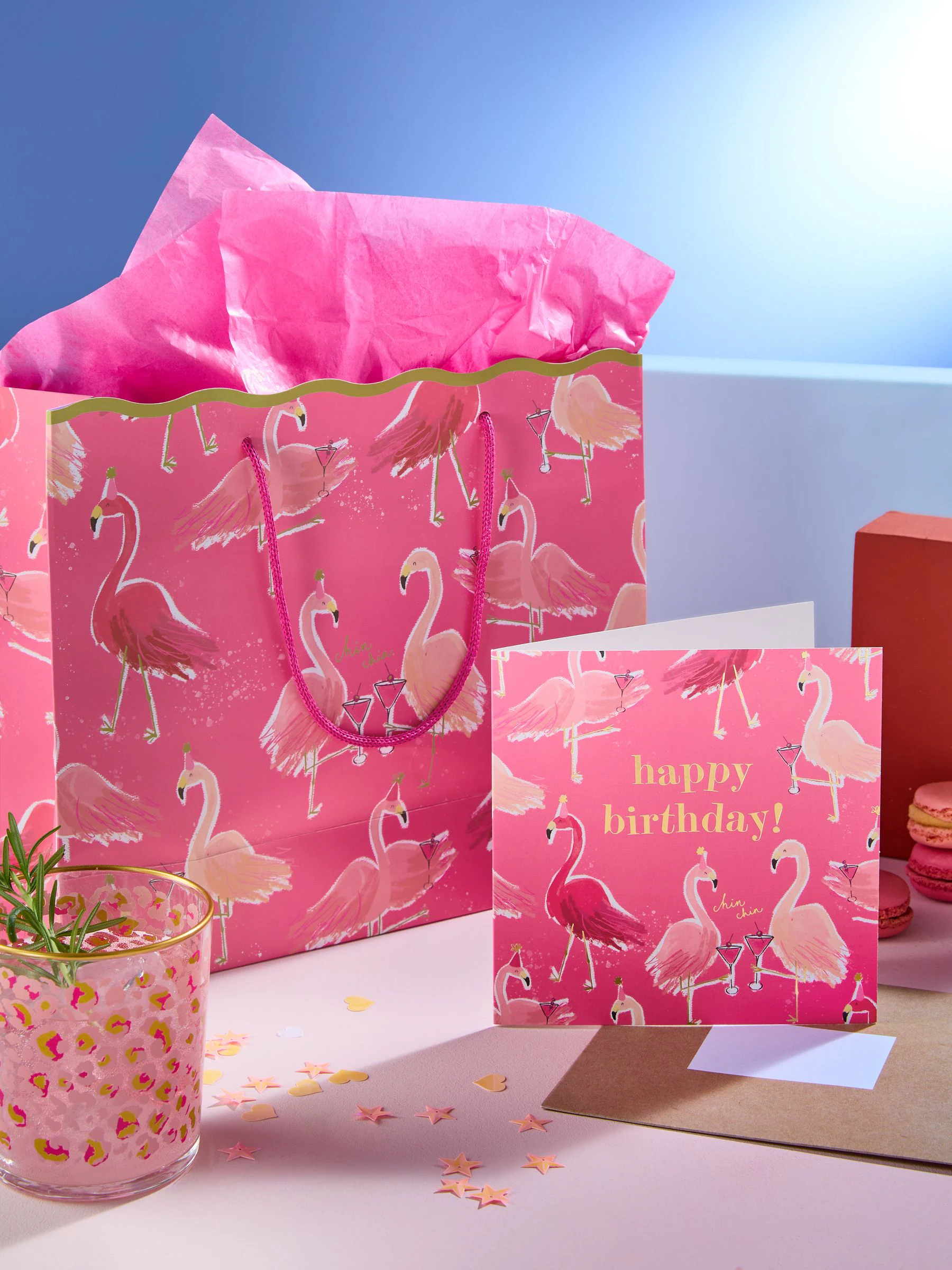 Medium Flamingo Gift Bag and Card Set