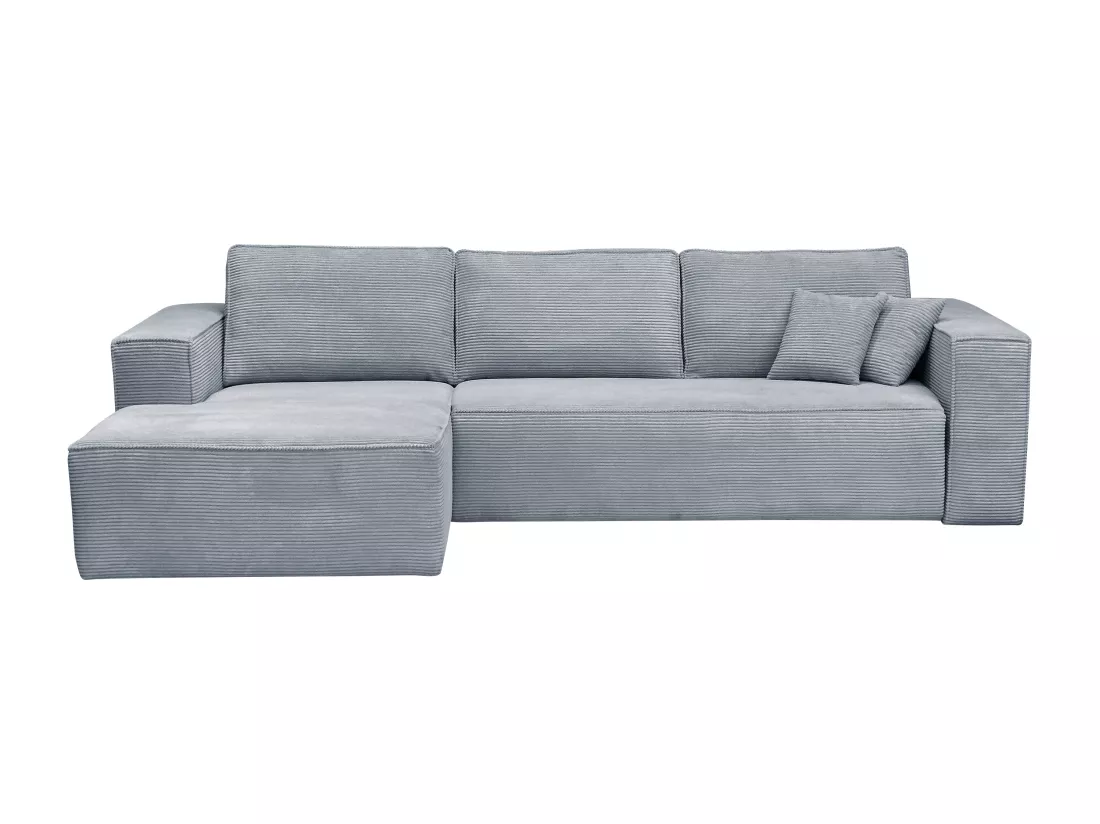 Canapé d'angle gauche convertible express en velours côtelé gris clair - Couchage 140 cm - Matelas 13 cm AMELIA II