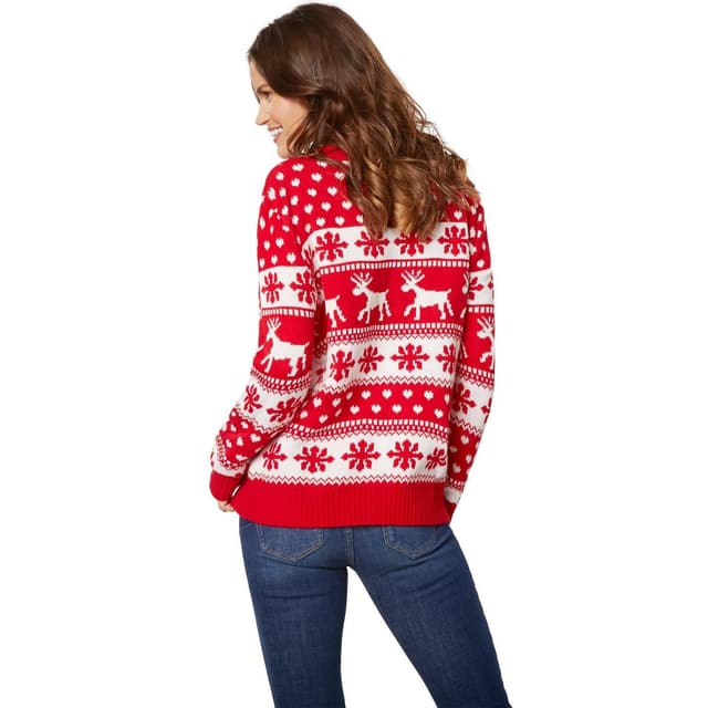 Julesweater Vinterfortryllelse rød-hvid til kvinder