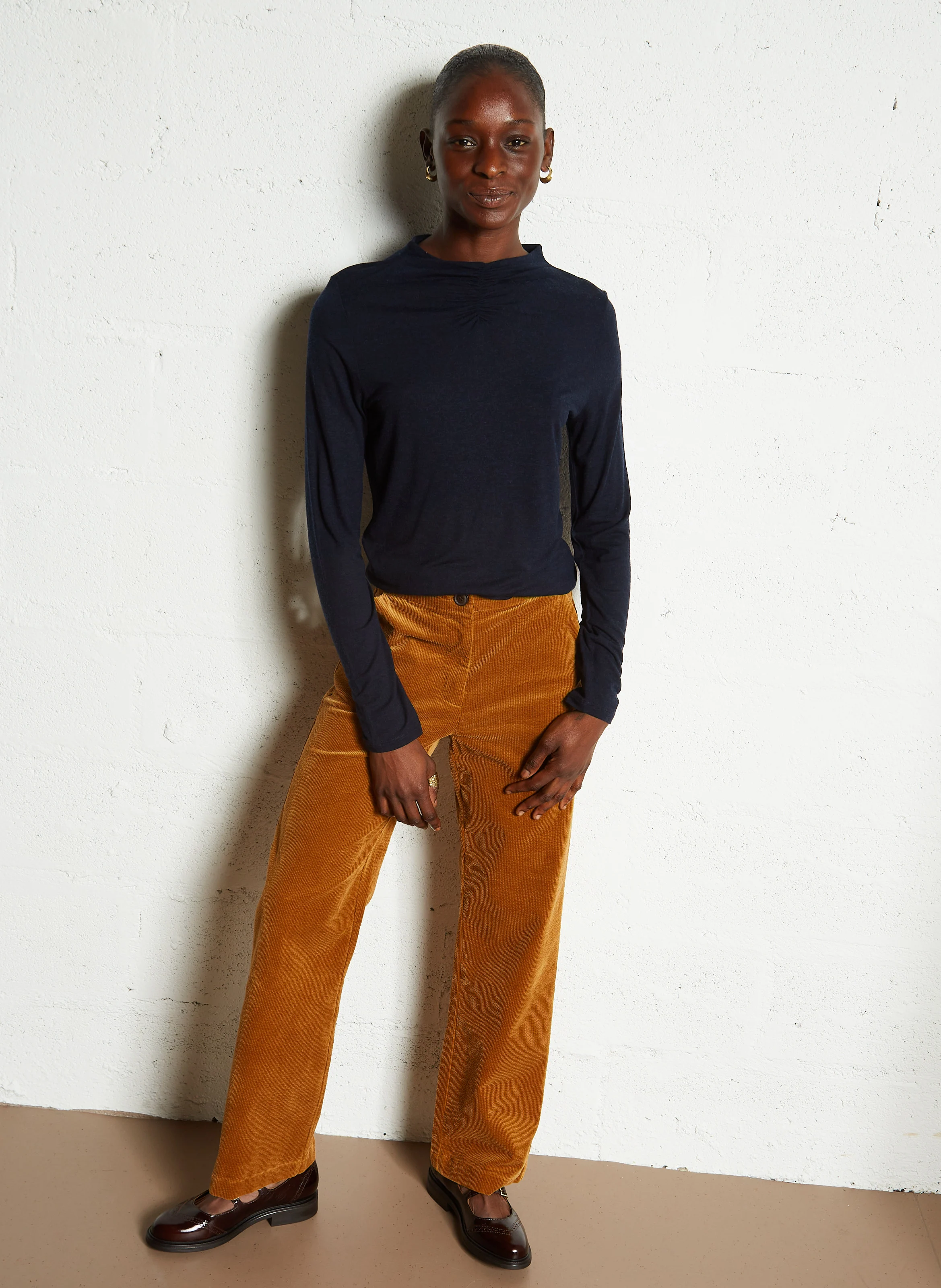Pantalon droit en coton mélangé | Marron
