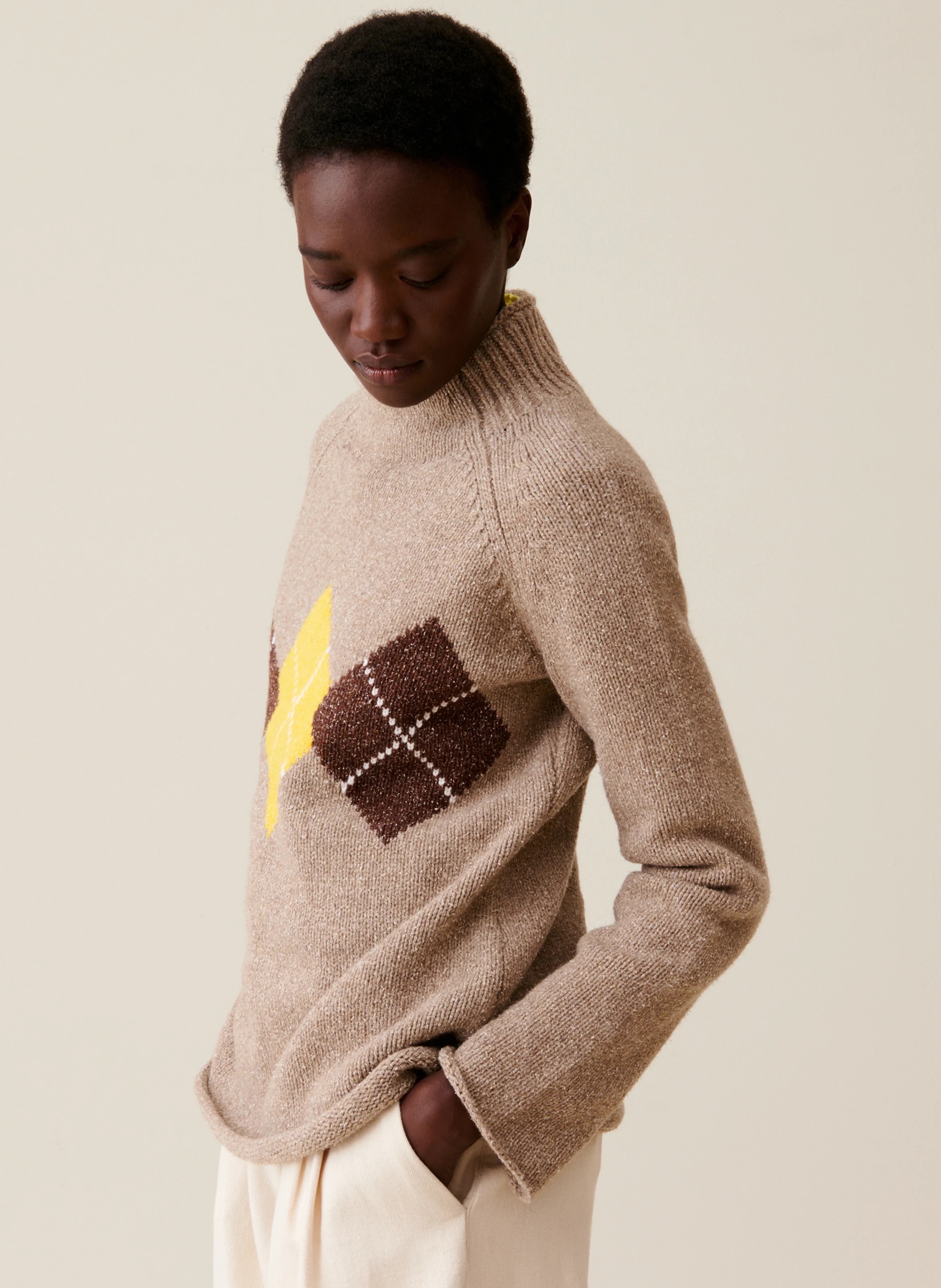 Pull col montant en laine mélangée | Multicolore