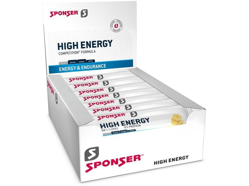 Sponser Riegel High Energy Bar Banane, 30 Stück Energieriegel für Sportler, Display mit 30 Riegel