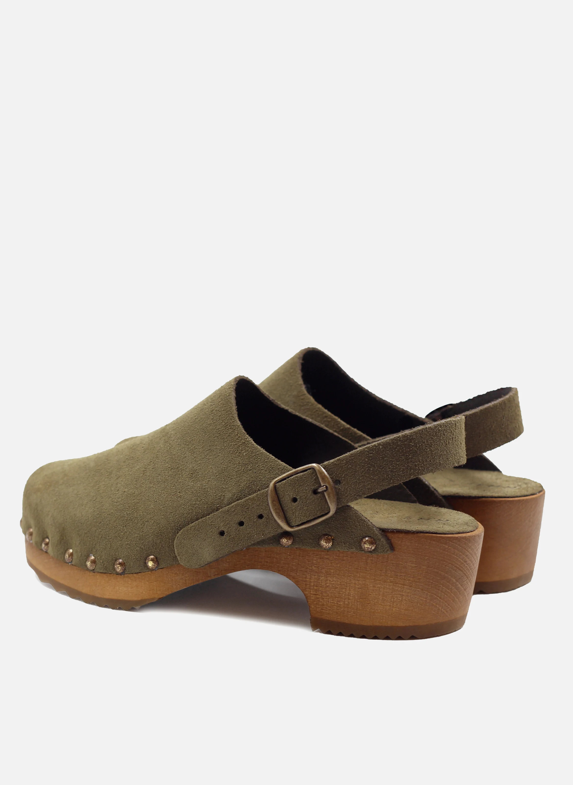 Sabots bois brides cuir daim | Vert
