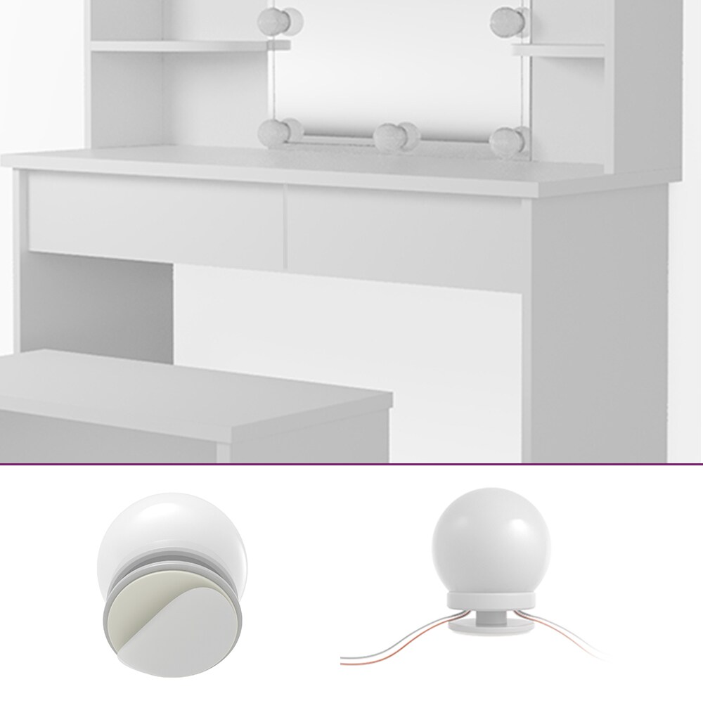 Vicco Schminktisch Charlotte Frisiertisch Frisierkommode Kosmetiktisch Weiß mit Bank und LED-Lichterkette