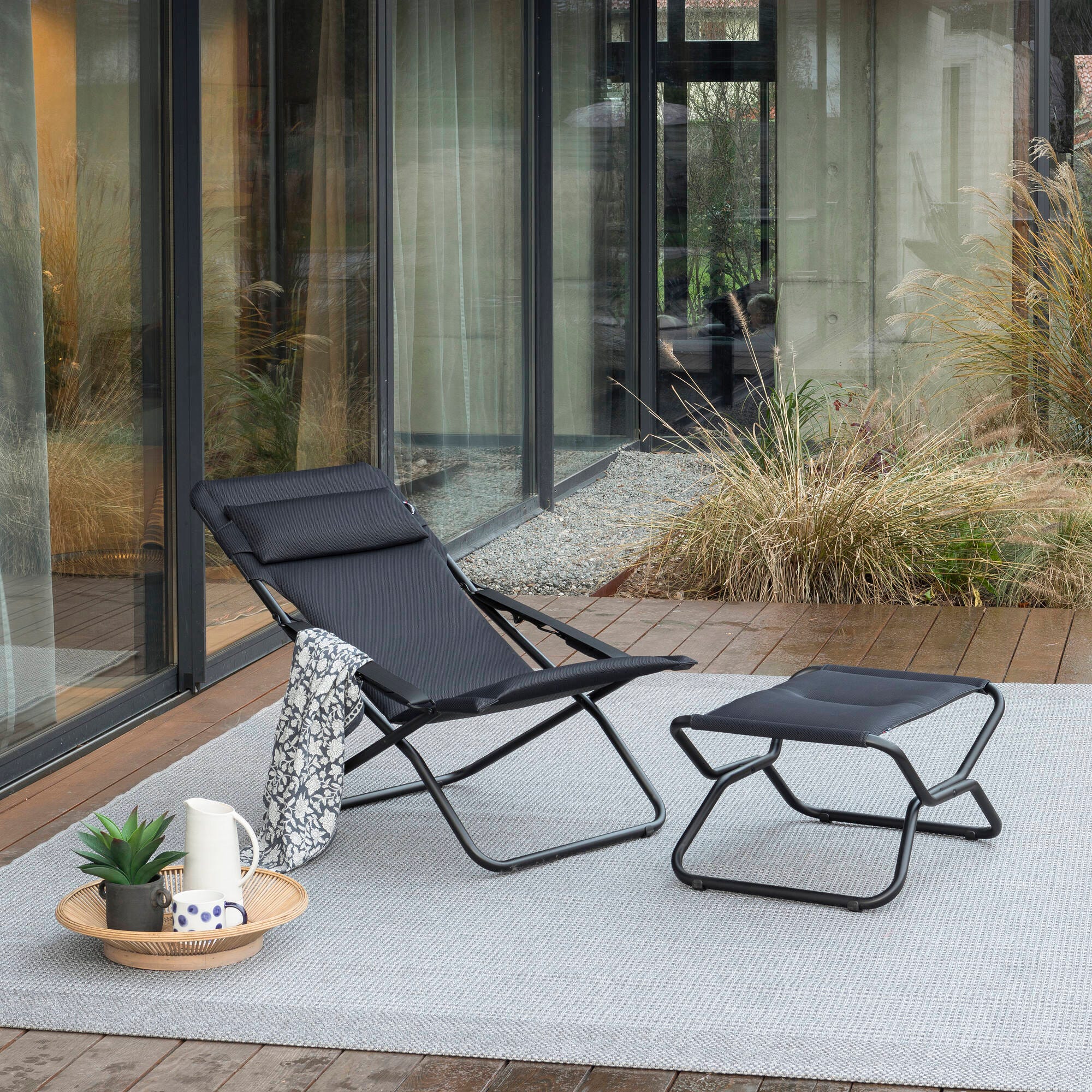 Klappbare gepolsterte Fußstütze / Hocker Next AirComfort® Schwarz Acier