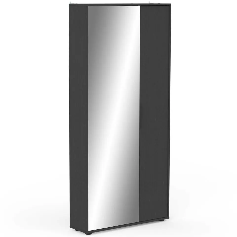 Schoenenkast Ebony 83x24x178cm - met spiegel - zwart