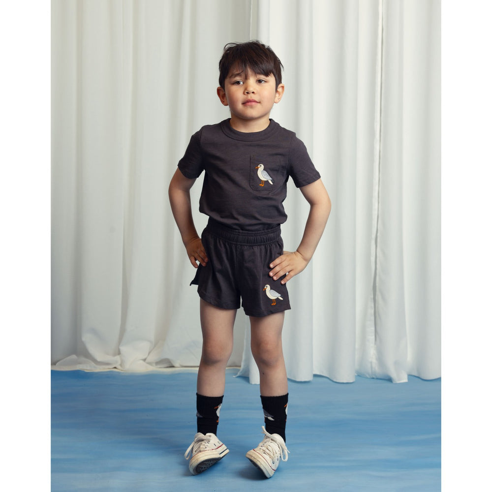 Køb Mini Rodini Black Seagull Embroidery Shorts