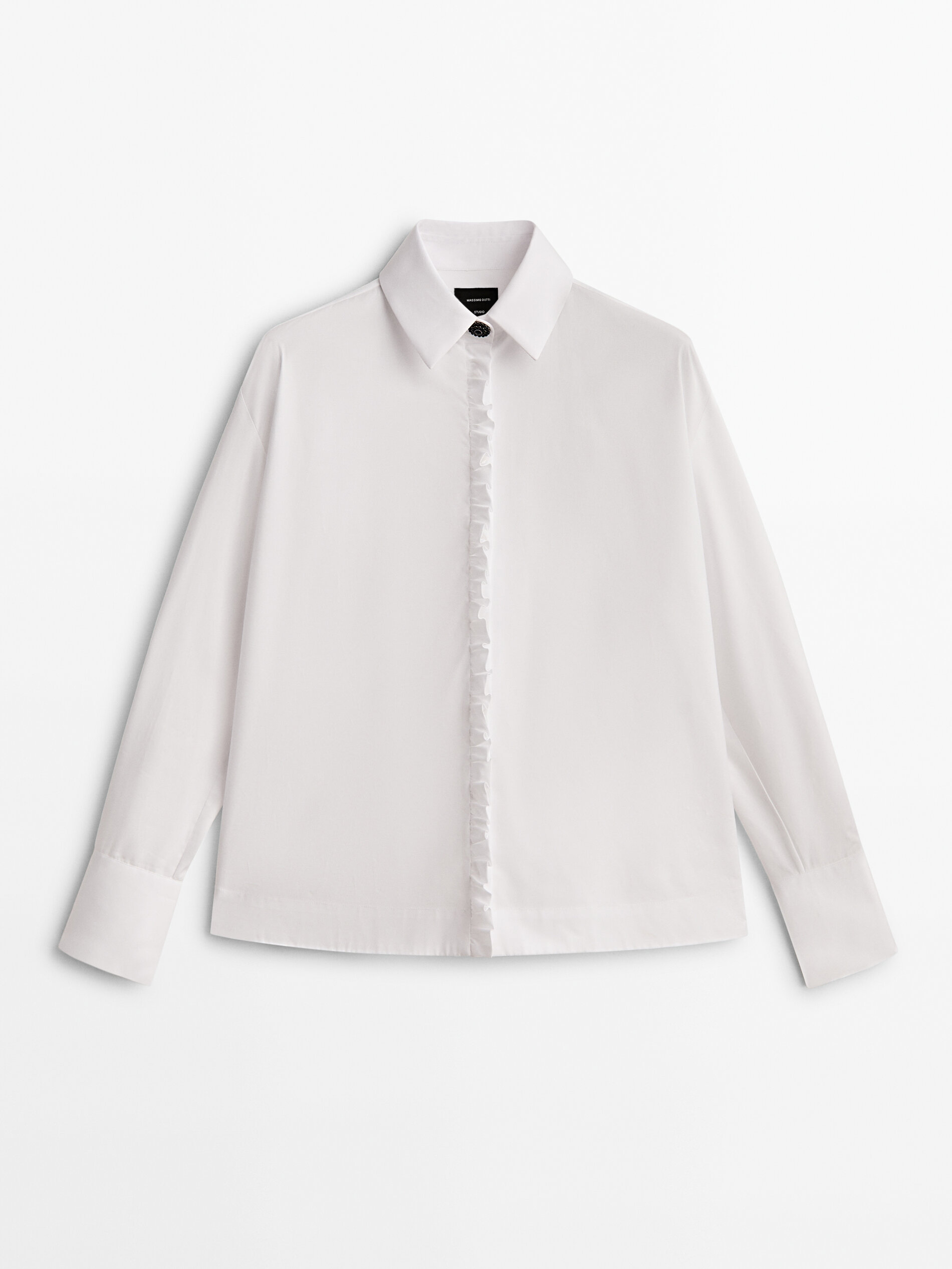 Camisa de popeline com detalhe de babado - Studio - BRANCA