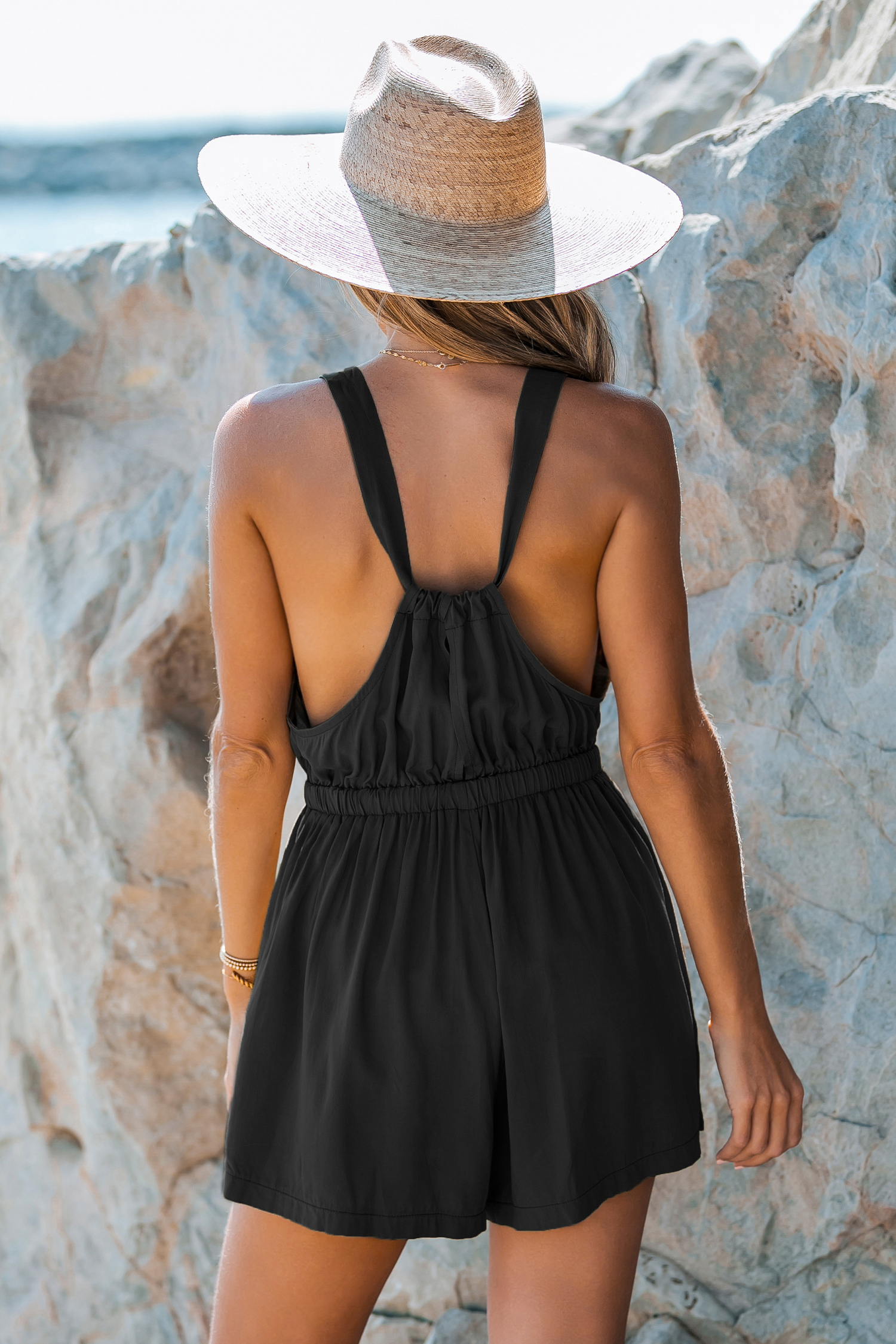 Combishort cover up sans manches noir