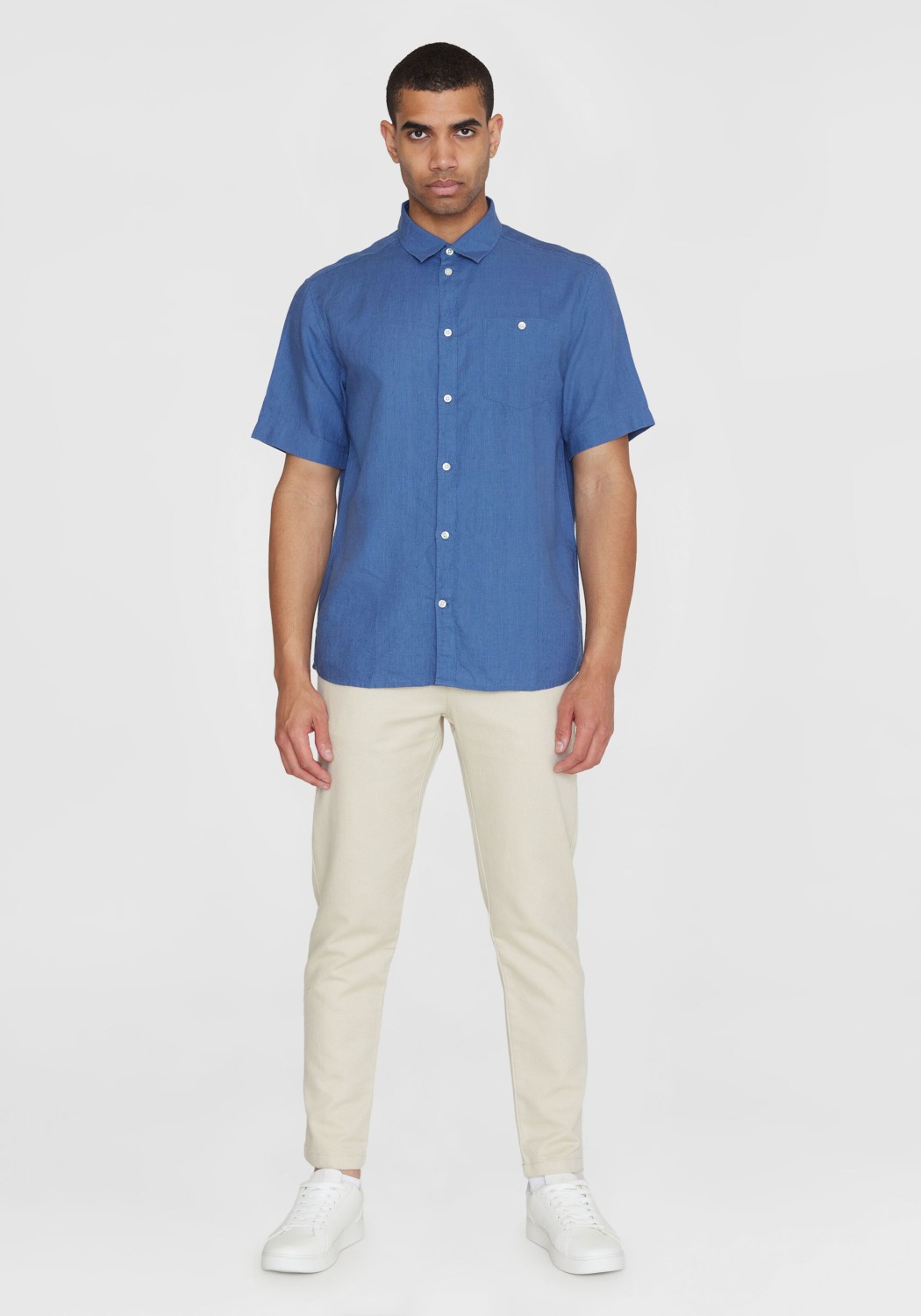 Knowledge Cotton Apparel Leinenhemd Regular Linen SS Shirt Moonlight Blue