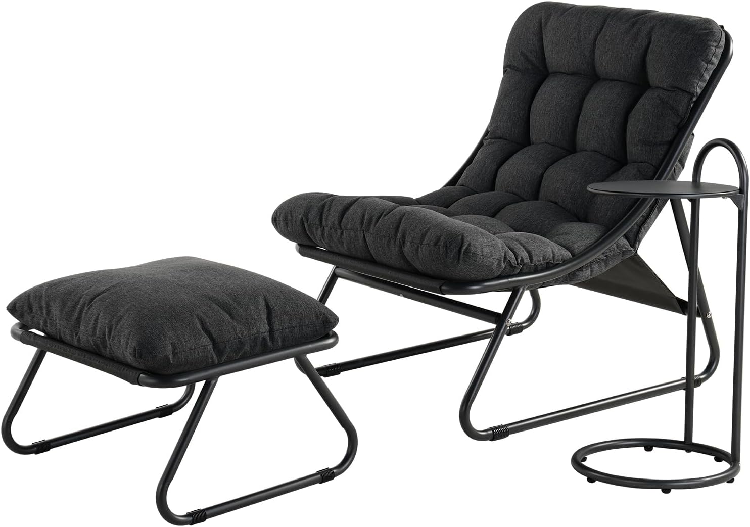 Grand patio Loungesessel Outdoor Gartenliege, Relaxsessel Sonnenliege Wetterfest, Liegestuhl mit Beistelltisch und Gartenhocker, Weiche Auflage, für Garten,Terrasse, Belastbarkeit 150 kg, Dunkelgrau