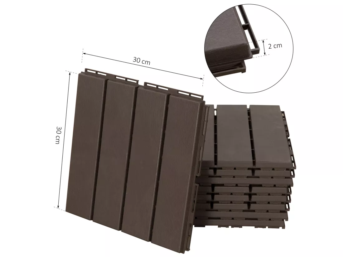 Caillebotis - dalles terrasse - lot de 9 - emboîtables, installation très simple - petits carreaux composite plastique imitation bois chocolat