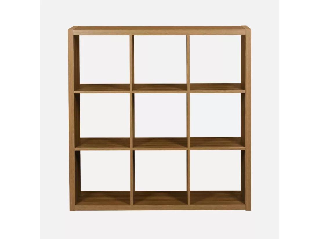 Etagère bibliothèque cubique 3 niveaux 9 compartiments. casiers. effet bois de manguier. L 111.2 x P 39 x H 111.2cm