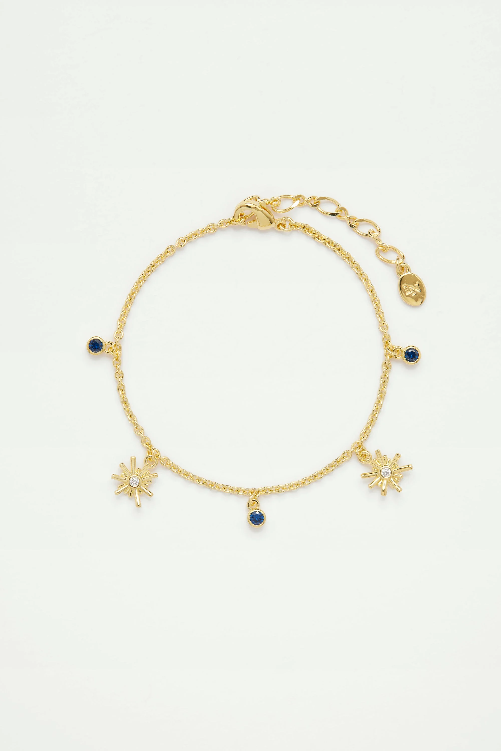 Bracelet charms étoiles dorées et pierre bleu nuit | Bleu