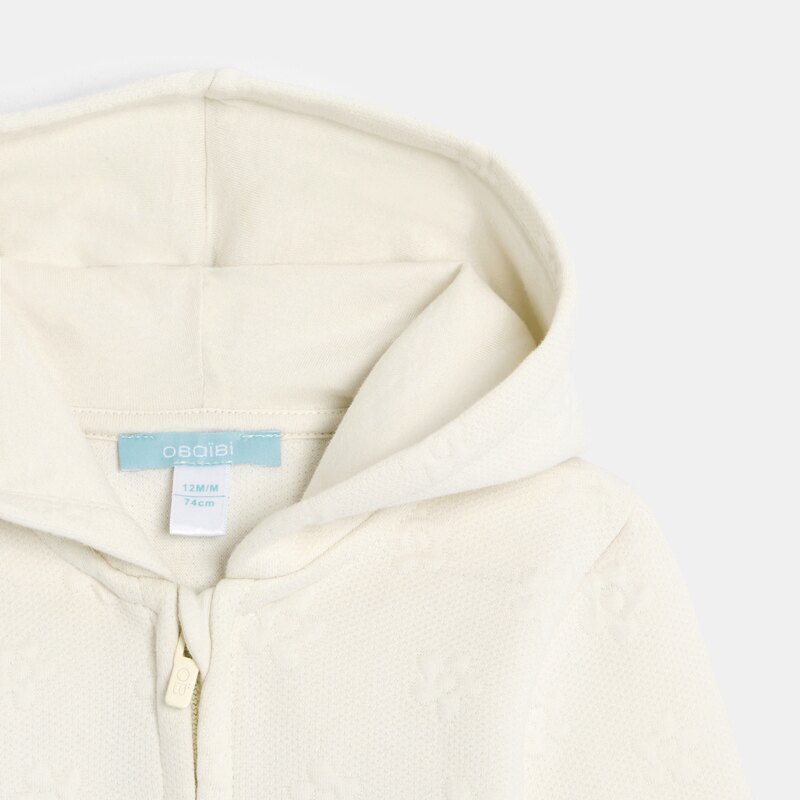 Sweat zippé molleton à capuche effet piqué blanc bébé fille Blanc