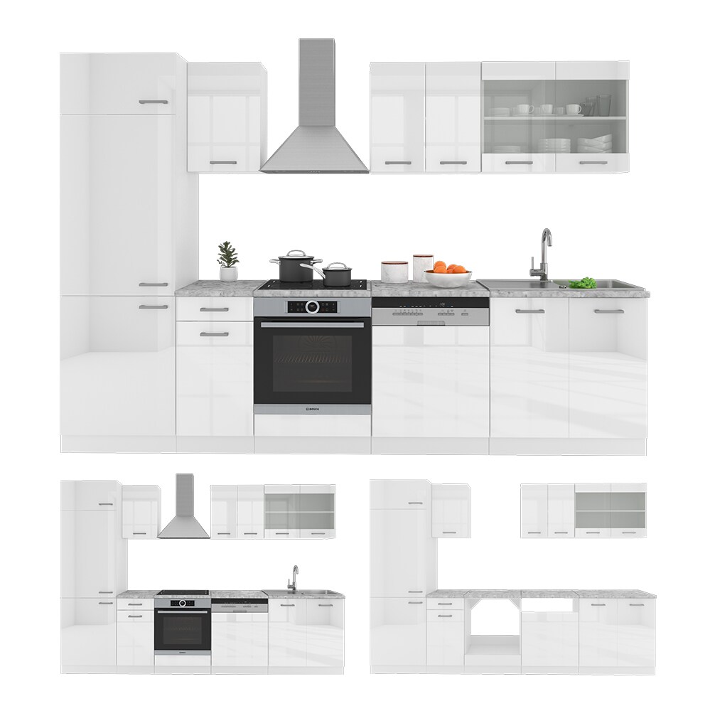 VICCO KÜCHE R-LINE 300 CM KÜCHENZEILE KÜCHENBLOCK EINBAUKÜCHE – WEISS HOCHGLANZ