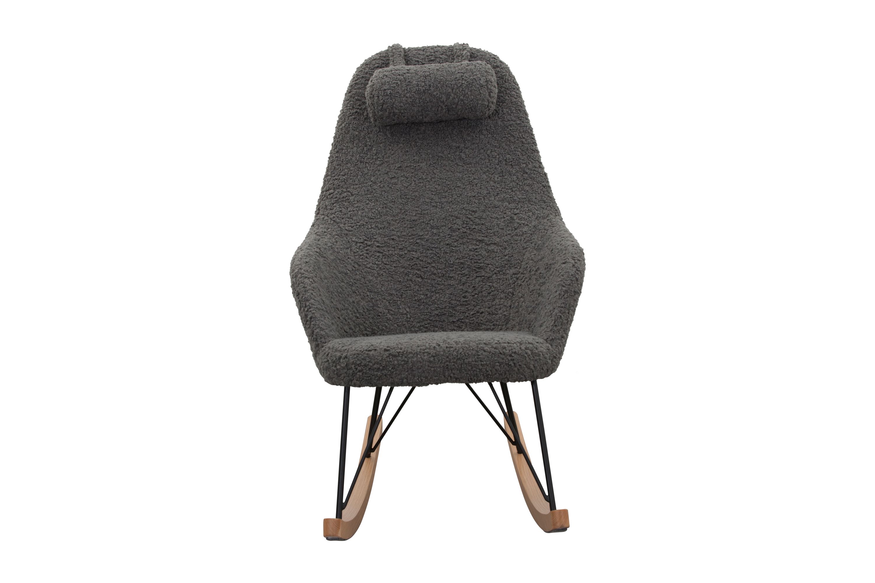Schaukelstuhl Teddyfell grau Relaxsessel Polstersessel Ohrensessel Loungesessel