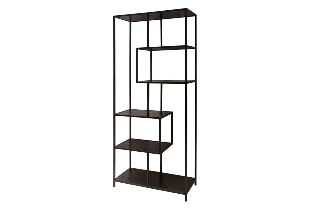 Industrial Bücherregal SLIM LINE 185cm Esche schwarz sechs Regalböden