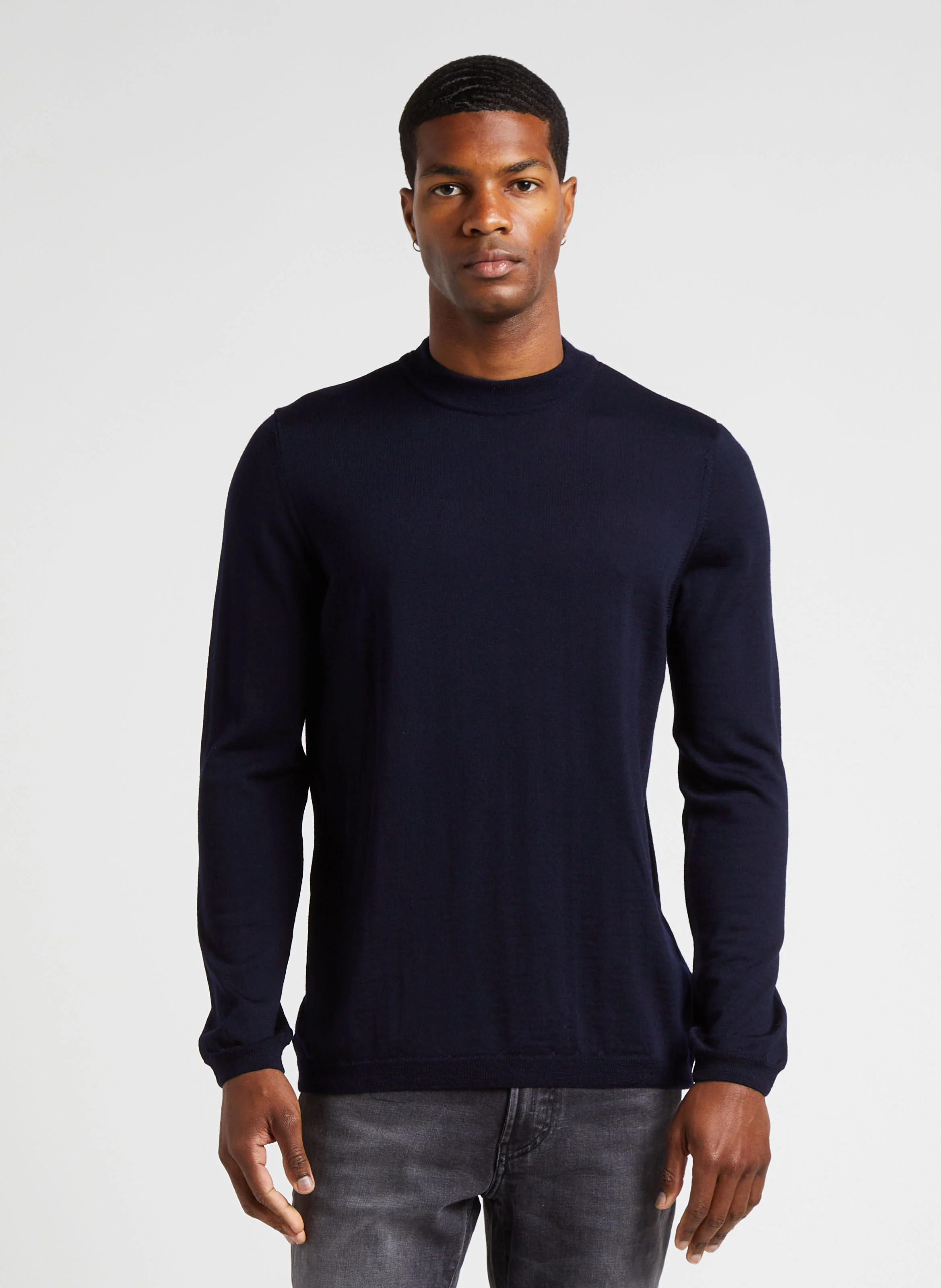 Pull col rond en laine| Bleu