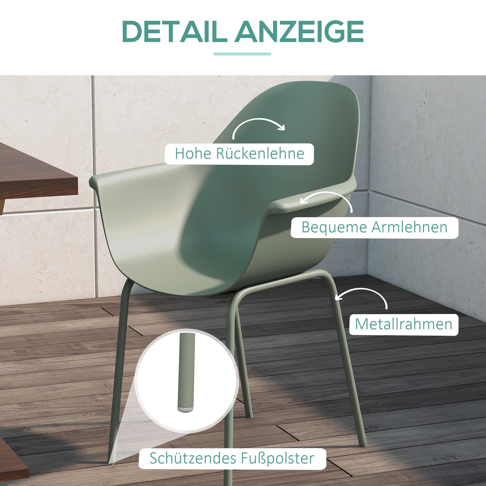 Outsunny Gartenstühle stapelbar im 4er-Set grün 59L x 55B x 84H cm