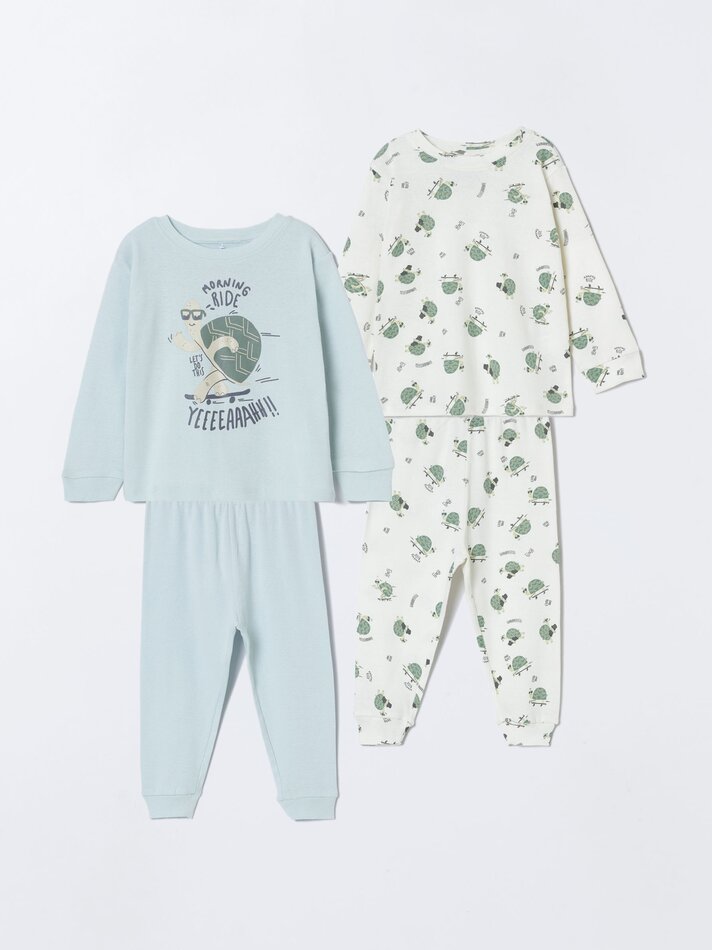 Conjunto com 2 pijamas combinando - Verde Pastel