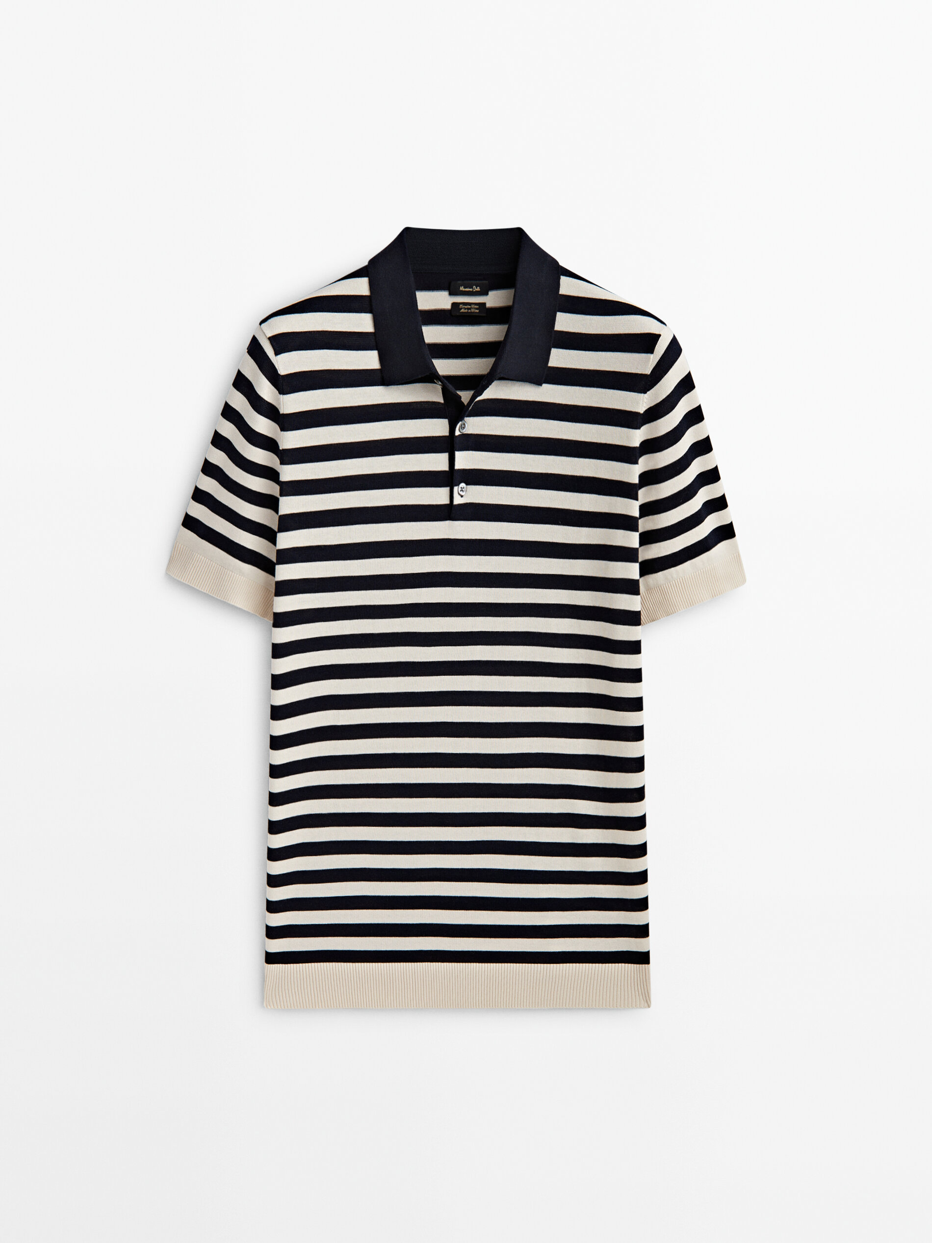 Camisa polo listrada com gola contrastante e mangas curtas - AZUL MARINHO