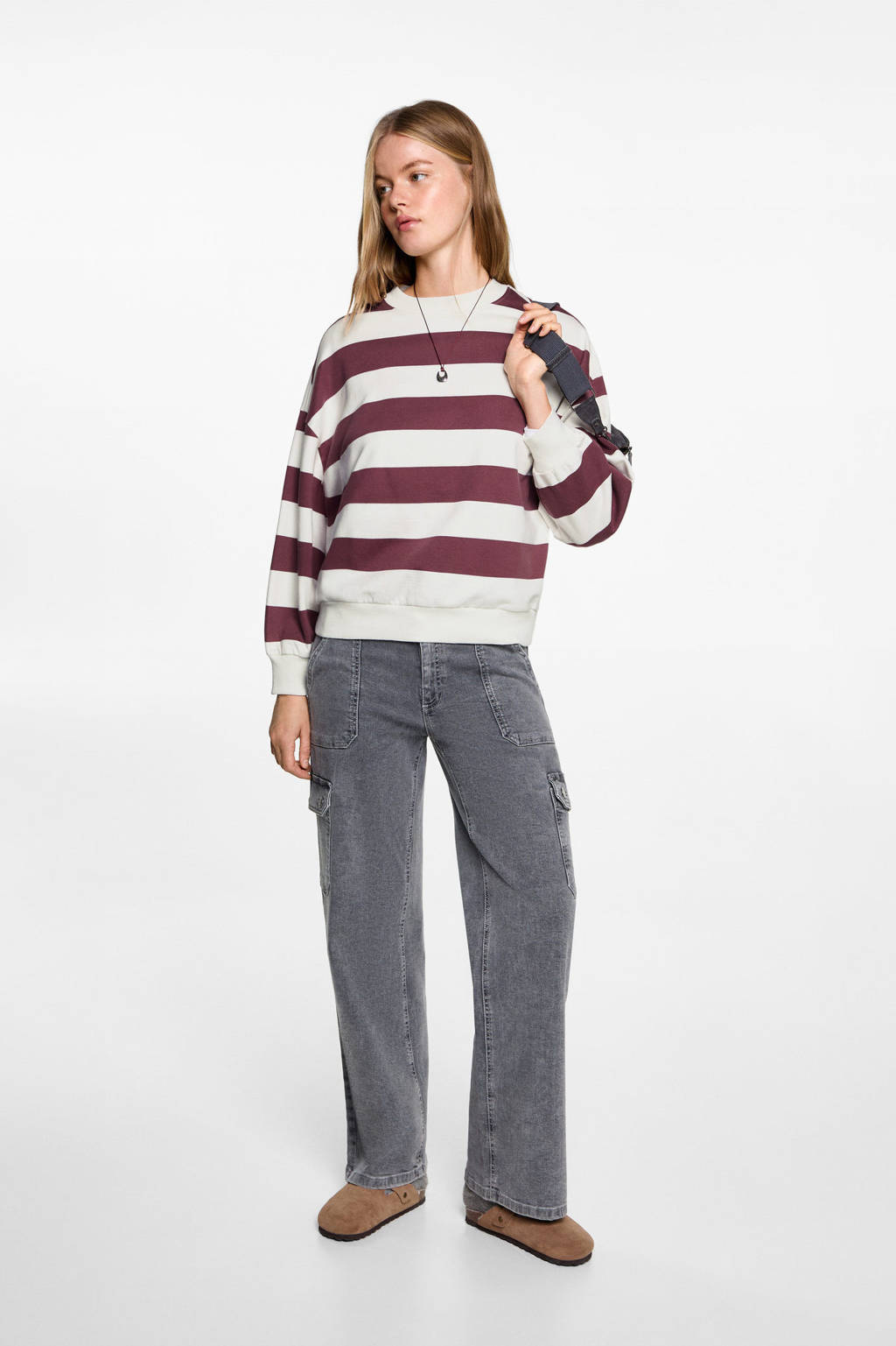 MANGO TEEN gestreepte sweater donkerrood