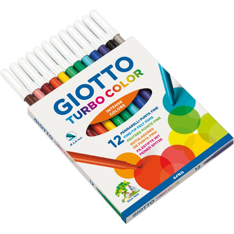 Feutre coloriage giotto turbo color ultra longue durée pointe bloquée polyester indéformable étui accrochable 12 unités