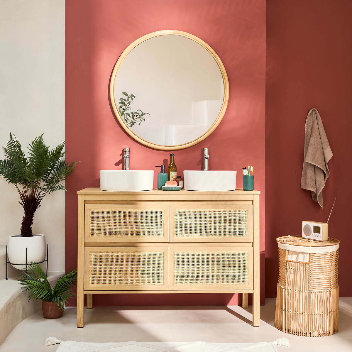 LA REDOUTE INTERIEURS<br>Móvel de lavatório com 4 gavetas em madeira de rattan L120cm, Lumpa