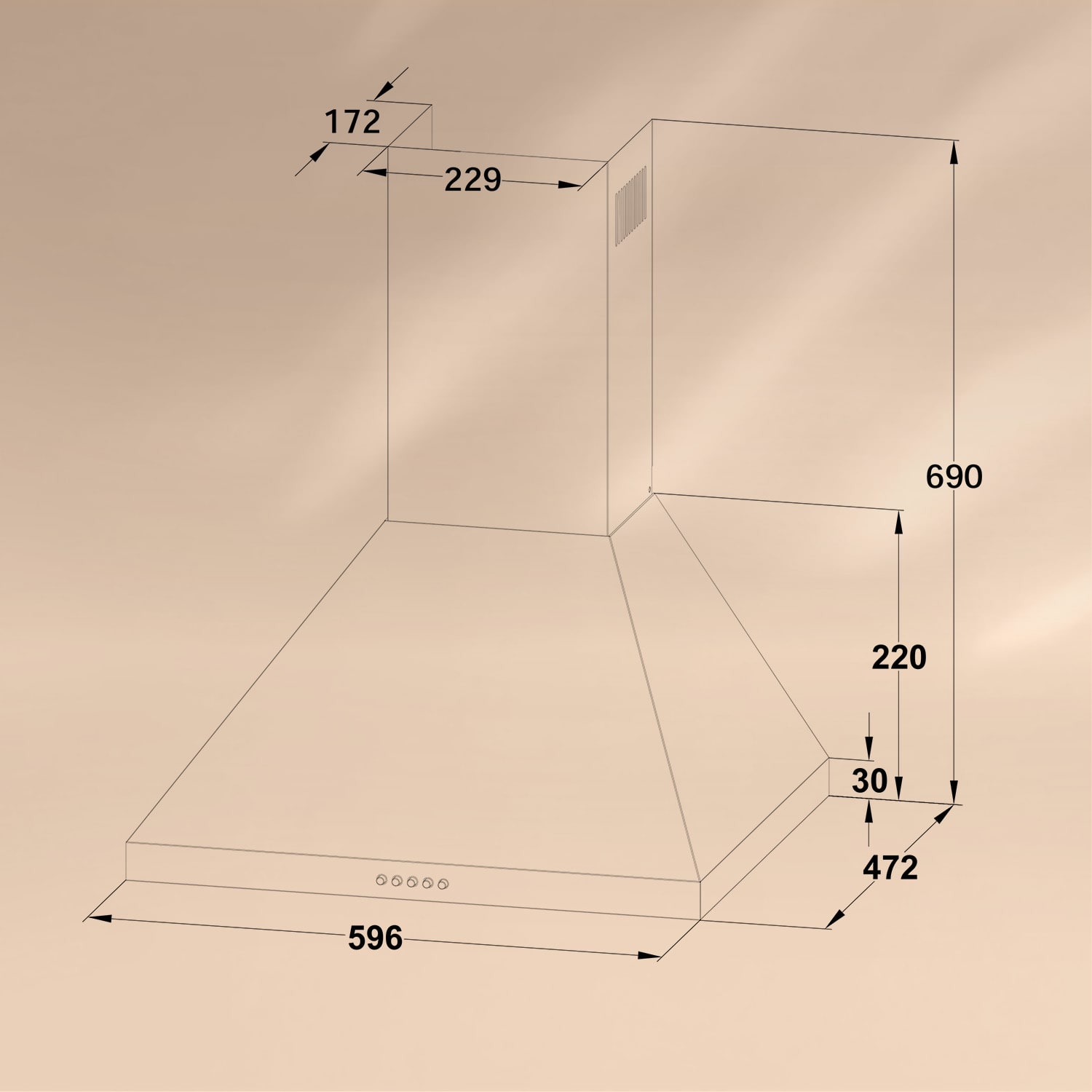 Victoria Dunstabzugshaube 60cm Retro-Design 644,5m³/h 2 LED-Lampen Elfenbein